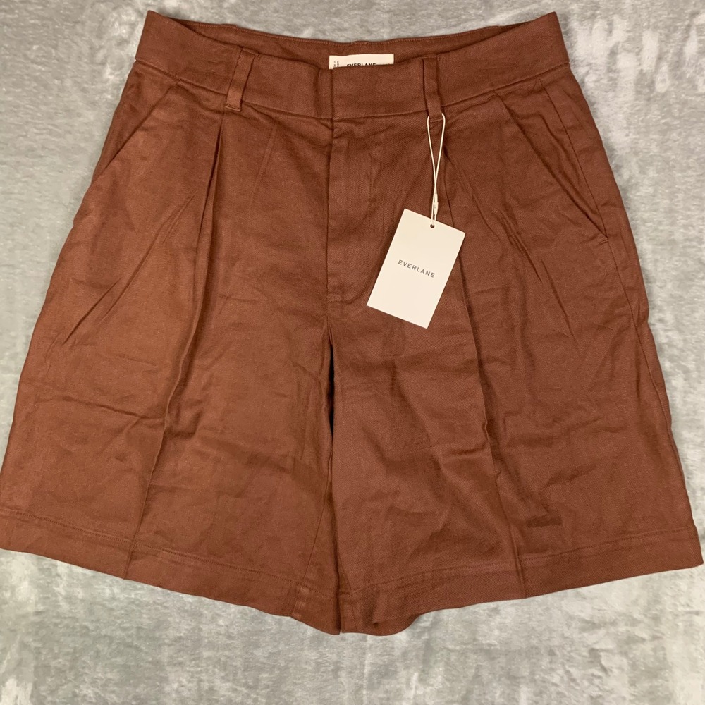 NWT Everlane Way-High Pleated Shorts Linen Blend Brown Womens 6 Lagenlook Earthy
